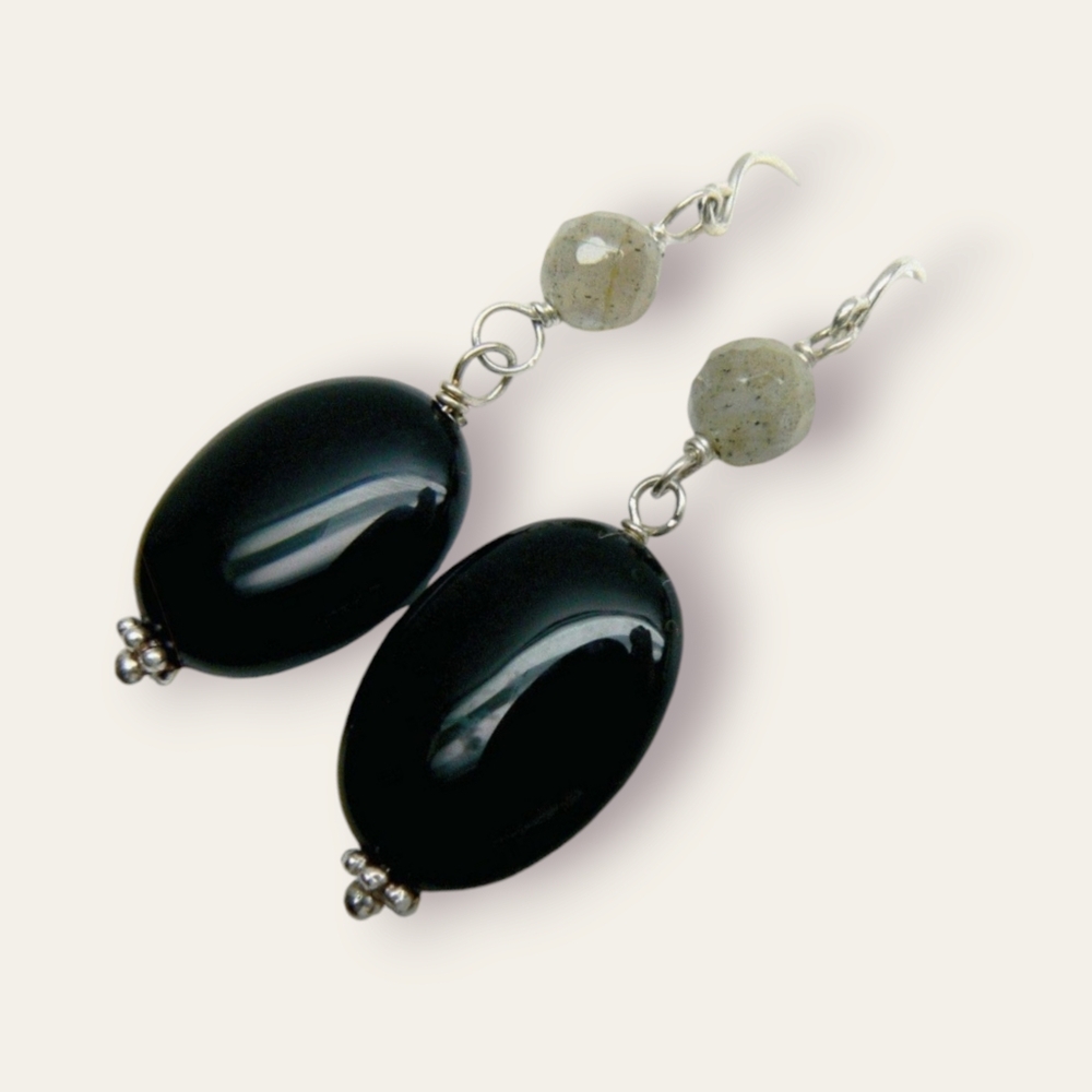 Black Onyx & Labradorite Sterling silver Earrings